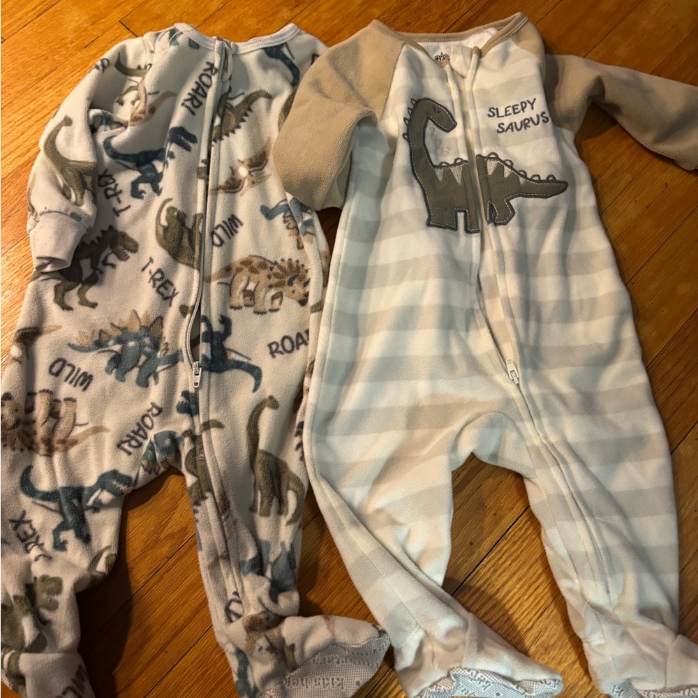 Kids Headquarters Light Blue & Gray Dinosaur Footed One-Piece